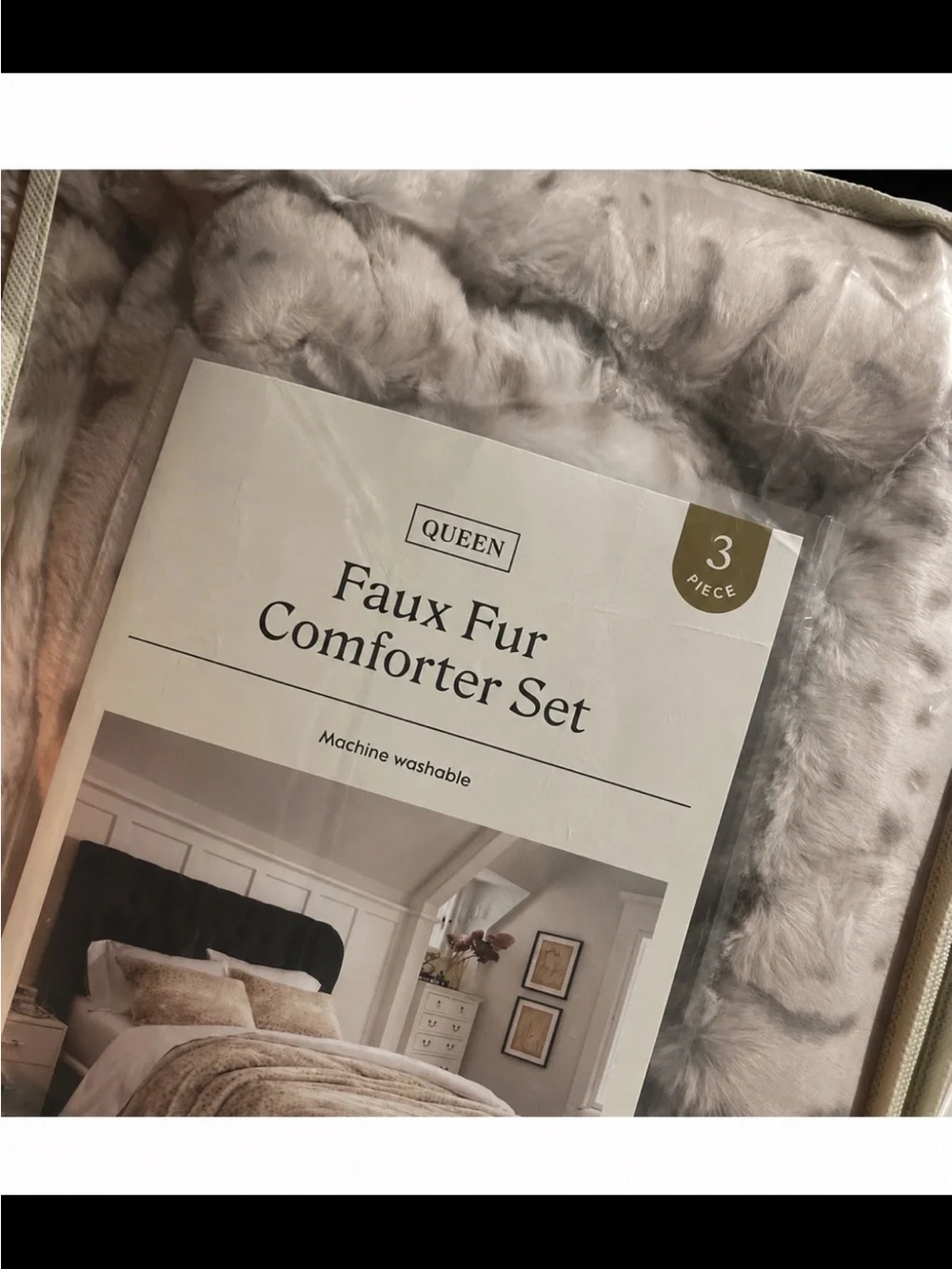 Queen size faux fur comforter with shams